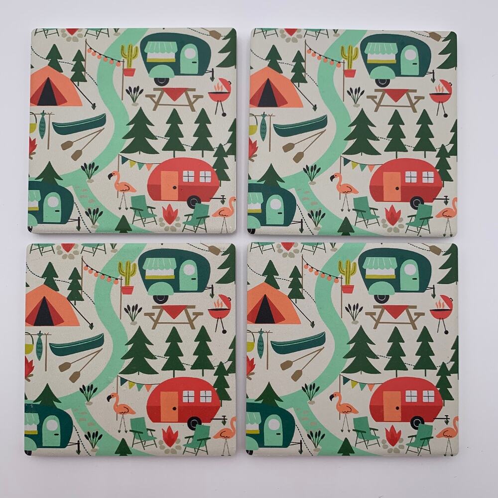 Great Outdoors Coasters The Spring Shop Hobby Lobby Trees Canoes Tents BBQ READ